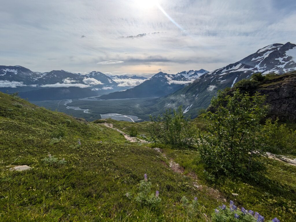 Foliage is starting to wane. The sun is out, but the wind off the glacier is keeping it cool.